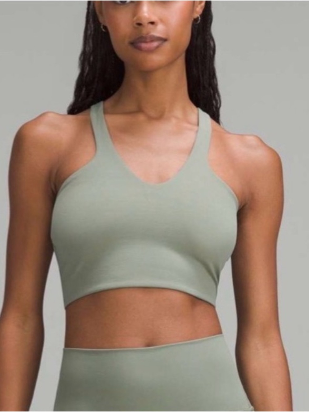 Lululemon Bend This V Racer Bra Grey green Eucalyptus NWT S/M (FIT051)